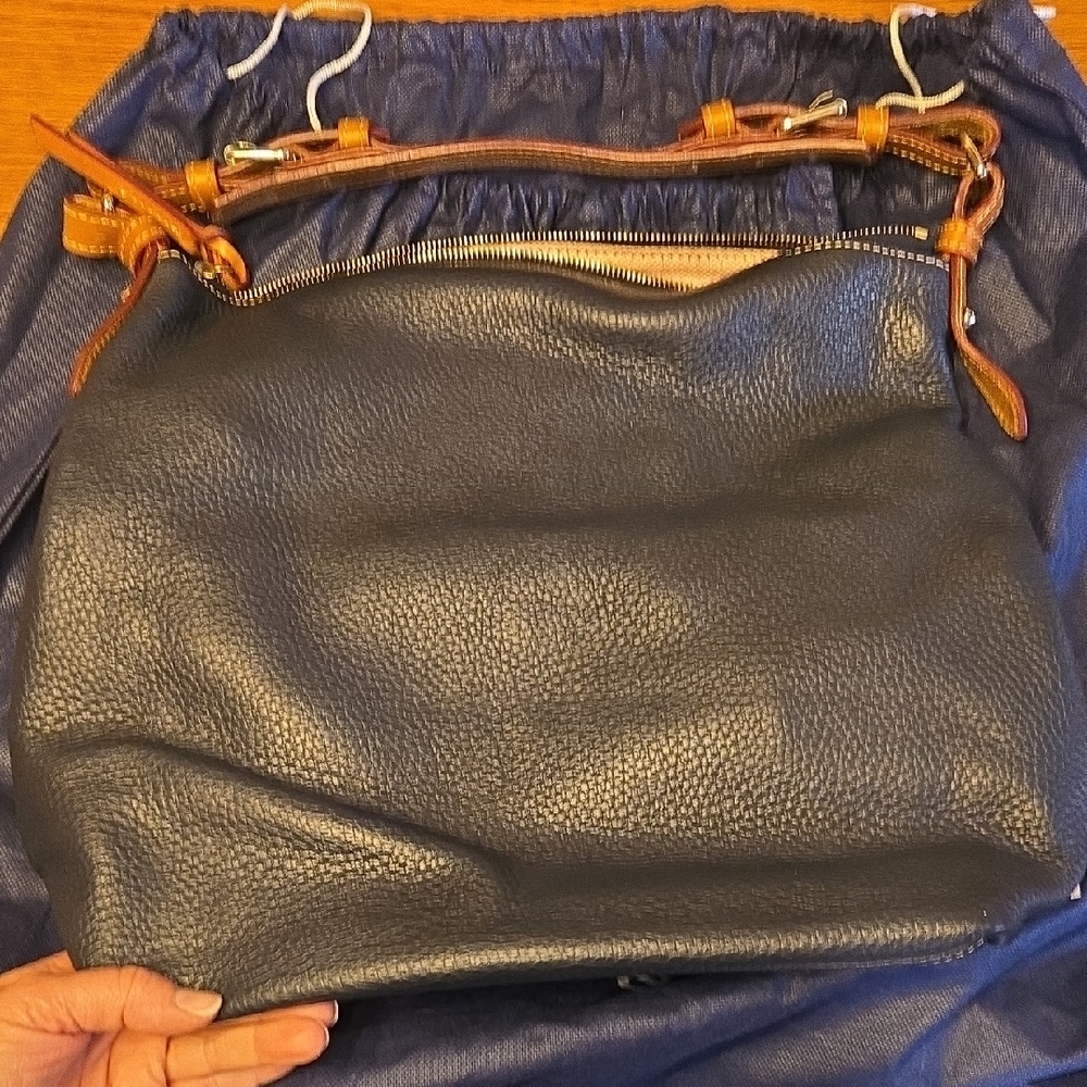 Dooney & Bourke Navy and Tan Leather Tote - Picture 9 of 10